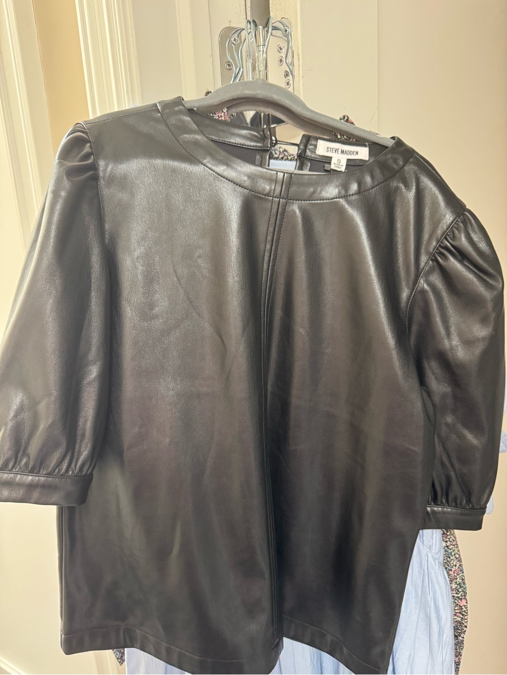 Steve Madden Black Faux Leather Puff Sleeve Tunic